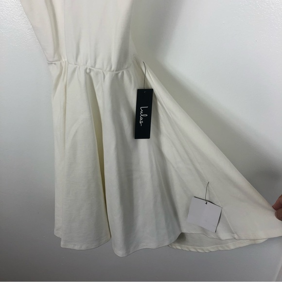 Lulus Going Steady Criss Cross Open Back Skater Ivory Mini Dress Size Medium - Picture 5 of 13